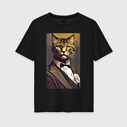 Женская футболка оверсайз Крутой котяра - джентльмен - нейросеть
