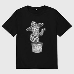 Женская футболка оверсайз Кактус с гитарой