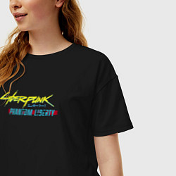 Футболка оверсайз женская Cyberpunk 2077 phantom liberty logo v1, цвет: черный — фото 2