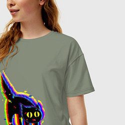 Футболка оверсайз женская Глюк кот - Technical Glitch, цвет: авокадо — фото 2