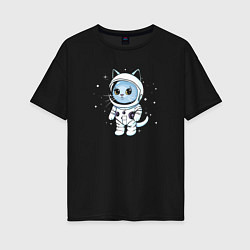 Женская футболка оверсайз Котик в космосе