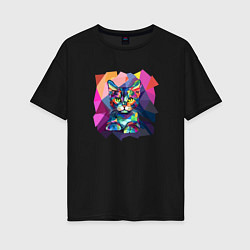 Женская футболка оверсайз Кот в стиле полигональном