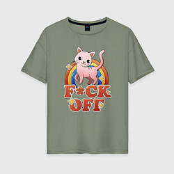 Женская футболка оверсайз F*ck off cat retro