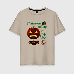 Женская футболка оверсайз Хэллоуин, ночной звонок