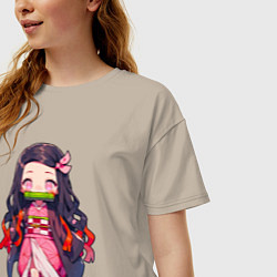 Футболка оверсайз женская Чиби Незуко - Клинок демонов, цвет: миндальный — фото 2