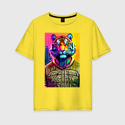 Женская футболка оверсайз Городской тигр - нейросеть