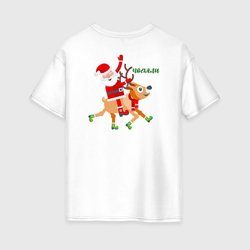 Женская футболка оверсайз Дед Мороз и новогодний олень / Белый – фото 2