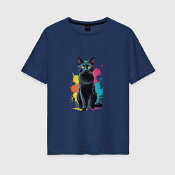 Женская футболка оверсайз Кошка яркая грациозность