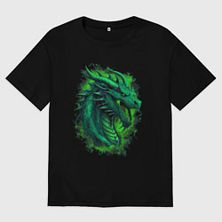 Футболка оверсайз женская Дракон 2024 зеленый, цвет: черный