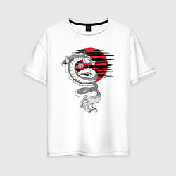 Женская футболка оверсайз Тату японский дракон с красным солнцем