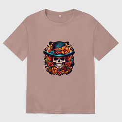 Женская футболка оверсайз Череп в шляпе Хэллоуин