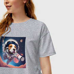 Футболка оверсайз женская Собака в космосе, цвет: меланж — фото 2