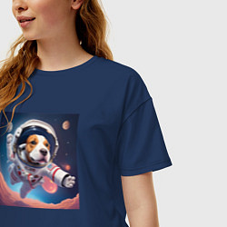 Футболка оверсайз женская Собака в космосе, цвет: тёмно-синий — фото 2