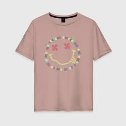Футболка оверсайз женская Nirvana - floral logo, цвет: пыльно-розовый