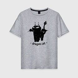 Футболка оверсайз женская Black dragon cat, цвет: меланж