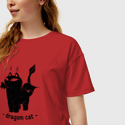 Футболка оверсайз женская Black dragon cat, цвет: красный — фото 2