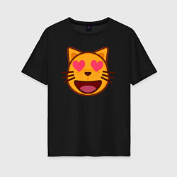 Футболка оверсайз женская Оранжевый котик влюблён, цвет: черный