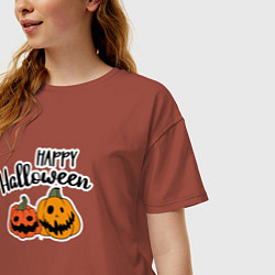 Футболка оверсайз женская Happy halloween с тыквами, цвет: кирпичный — фото 2