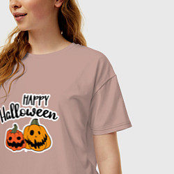 Футболка оверсайз женская Happy halloween с тыквами, цвет: пыльно-розовый — фото 2