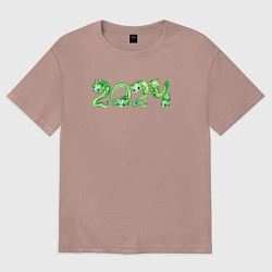 Футболка оверсайз женская 2024 год дракона, цвет: пыльно-розовый