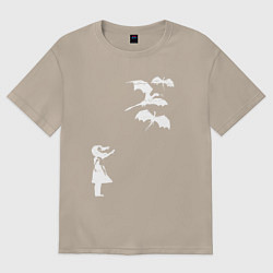 Футболка оверсайз женская Девочка и драконы, цвет: миндальный