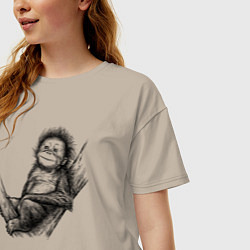 Футболка оверсайз женская Гиббон малыш на дереве, цвет: миндальный — фото 2