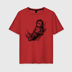 Женская футболка оверсайз Гиббон малыш на дереве