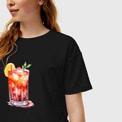 Футболка оверсайз женская Стакан с соком и апельсином, цвет: черный — фото 2
