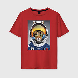 Женская футболка оверсайз Кот в костюме астронавта