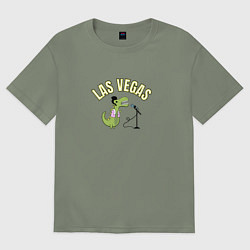 Женская футболка оверсайз Мультяшный динозавр Элвис с вывеской Las Vegas