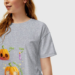 Футболка оверсайз женская Тыква и свечка, цвет: меланж — фото 2