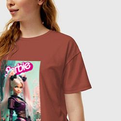 Футболка оверсайз женская Barbie among flowers - neural network, цвет: кирпичный — фото 2