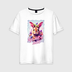 Женская футболка оверсайз Кролик в цветах надпись