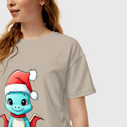 Футболка оверсайз женская Дракончик новогодний, цвет: миндальный — фото 2