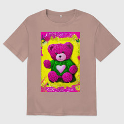 Футболка оверсайз женская Розовый мишка плюшевый, цвет: пыльно-розовый