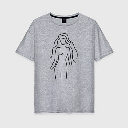 Женская футболка оверсайз Нежный женский лайн-арт силуэт
