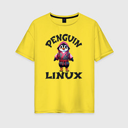 Футболка оверсайз женская Система линукс пингвин в кимоно, цвет: желтый