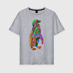 Женская футболка оверсайз Разноцветный пингвин