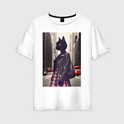 Женская футболка оверсайз Cat fashionista - New York - ai art