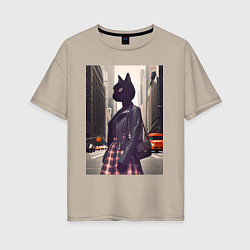 Женская футболка оверсайз Cat fashionista - New York - ai art