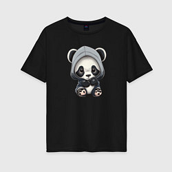 Футболка оверсайз женская Грустная панда, цвет: черный