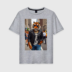 Женская футболка оверсайз Cool tiger on the streets of New York - ai art