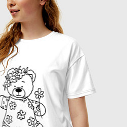 Футболка оверсайз женская Мишка с ромашками - раскраска, цвет: белый — фото 2