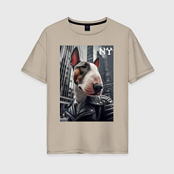 Женская футболка оверсайз Dude bull terrier in New York - ai art