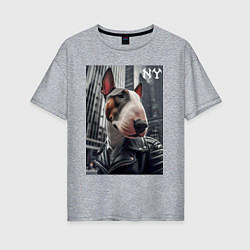 Женская футболка оверсайз Dude bull terrier in New York - ai art