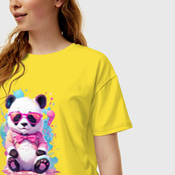 Футболка оверсайз женская Милая панда в розовых очках и бантике, цвет: желтый — фото 2