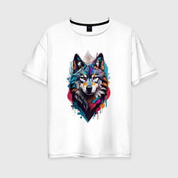 Женская футболка оверсайз Волк в стиле Граффити