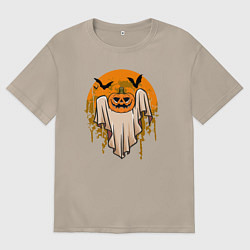 Футболка оверсайз женская Призрак хэллоуина, цвет: миндальный