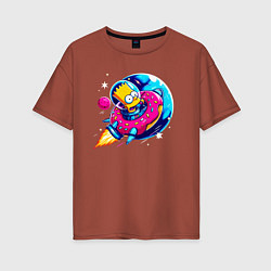Женская футболка оверсайз Барт Симпсон на ракете-пончике - нейросеть