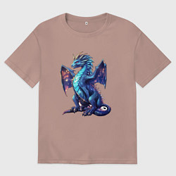 Футболка оверсайз женская Синий новогодний дракон, цвет: пыльно-розовый